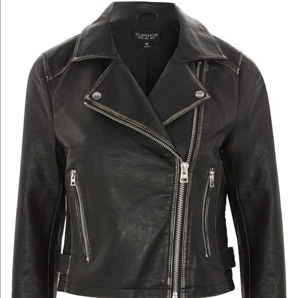 Topshop Washed Wolf Zipper Moto Jacket